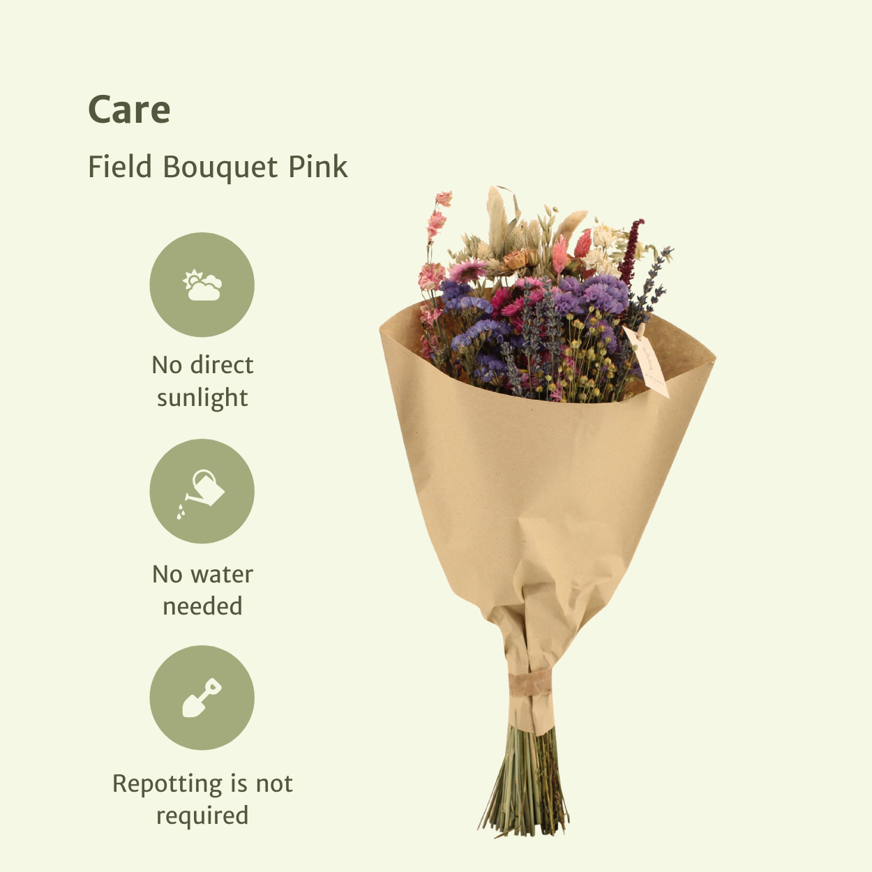 Trockenblumen Feldblumenstrauß Rosa – Ø20cm, 50cm hoch