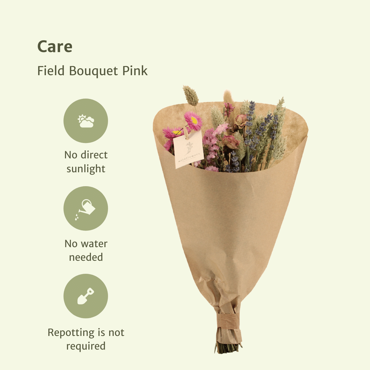 Trockenblumen Feldblumenstrauß Rosa Ø15cm × 35cm