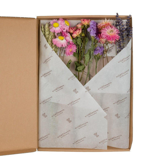 Getrocknete Blumen in Letterbox – Pink, 5 Stück, 30 cm