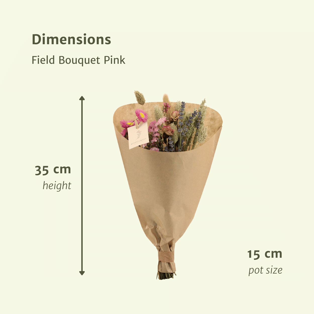 Trockenblumen Feldblumenstrauß Rosa Ø15cm × 35cm