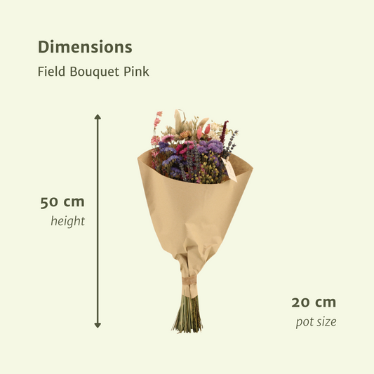 Trockenblumen Feldblumenstrauß Rosa – Ø20cm, 50cm hoch